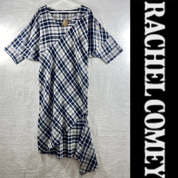 NWT RACHEL COMEY sz 6 Grateful Midi Dress 100% Cotton Plaid V-neck Short Sleeve - Picture 3 of 16